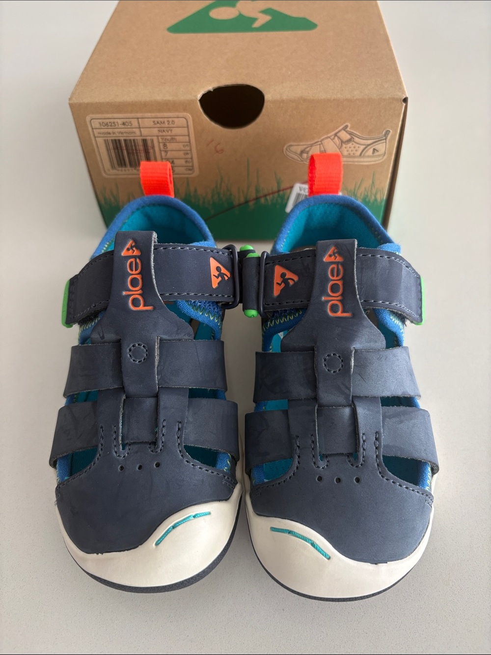 Plae toddler boy Sam 2.0 Sandals navy 8 new